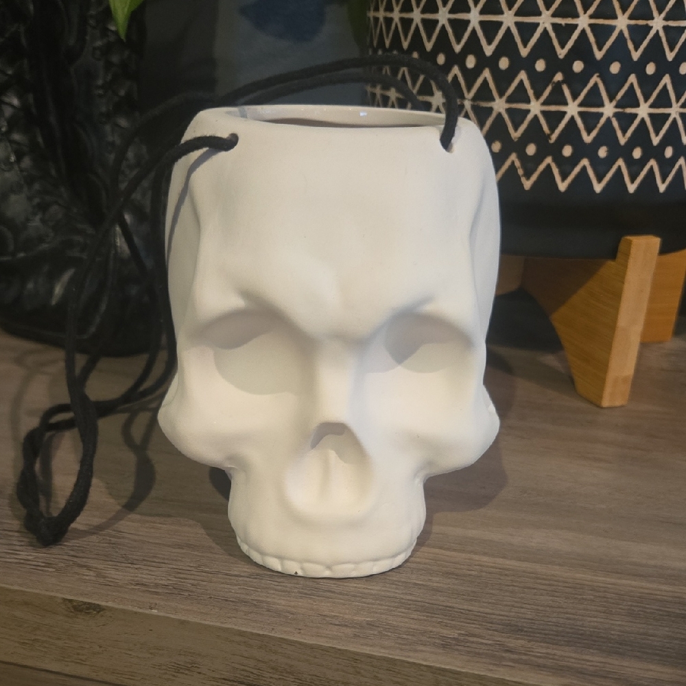 White Skull Ceramic Hanging Planter
